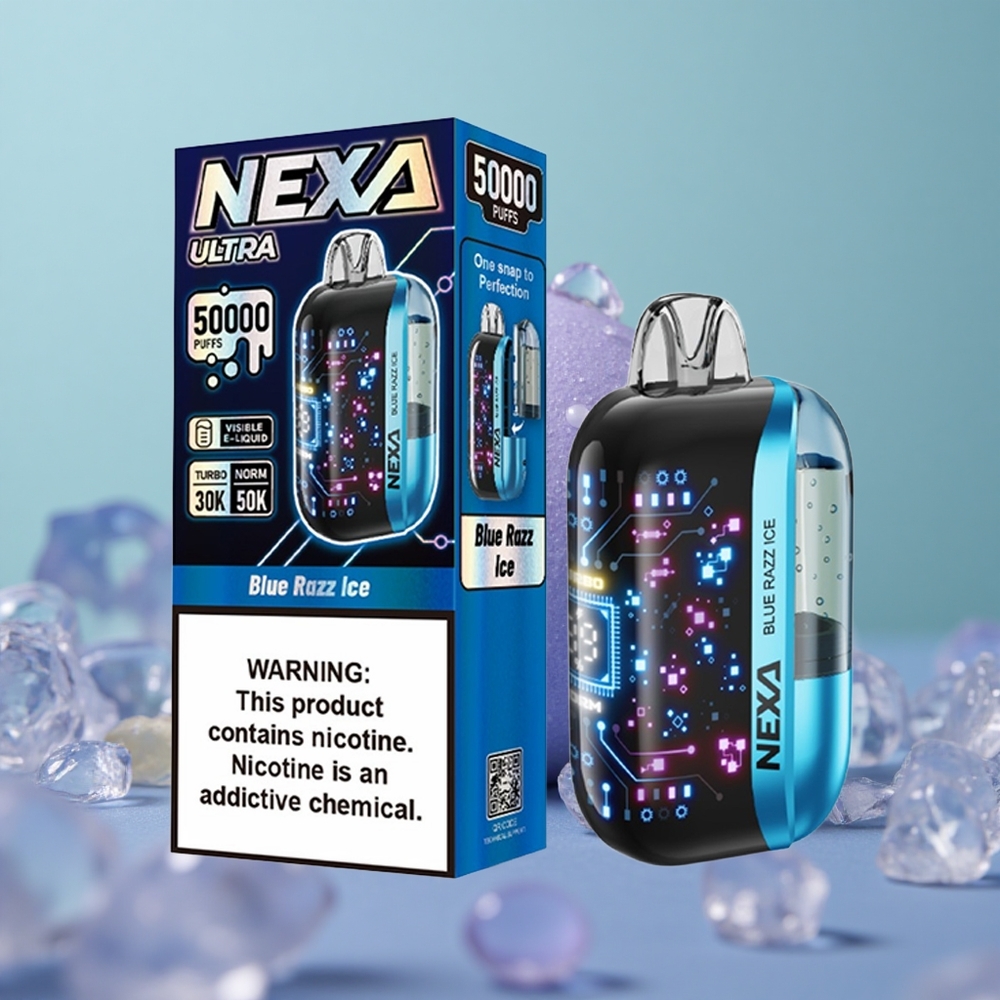 NEXA Ultra 50000 כחול ראז קרח עם סוללה 800mah ומסך תלת מימדי