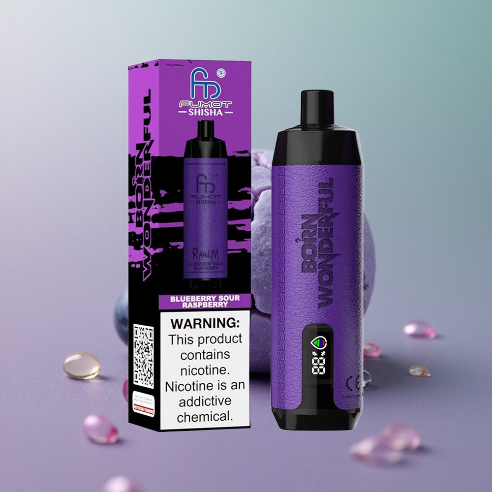 RandM Fumot Shisha 10000 אוכמניות חמוצות פטל עם סוללה 850 ומצת 06