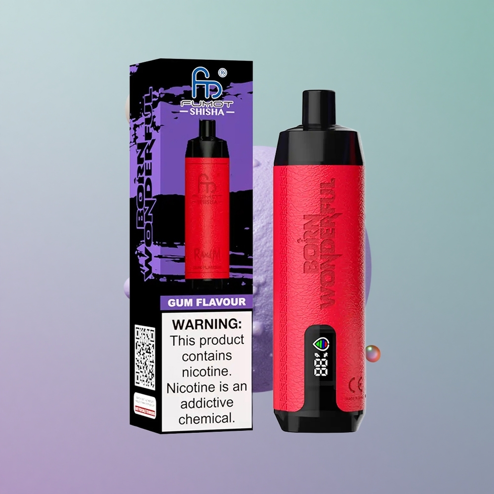 RandM Fumot Shisha 10000 טעם מסטיק עם סוללה 850 ומציין LED