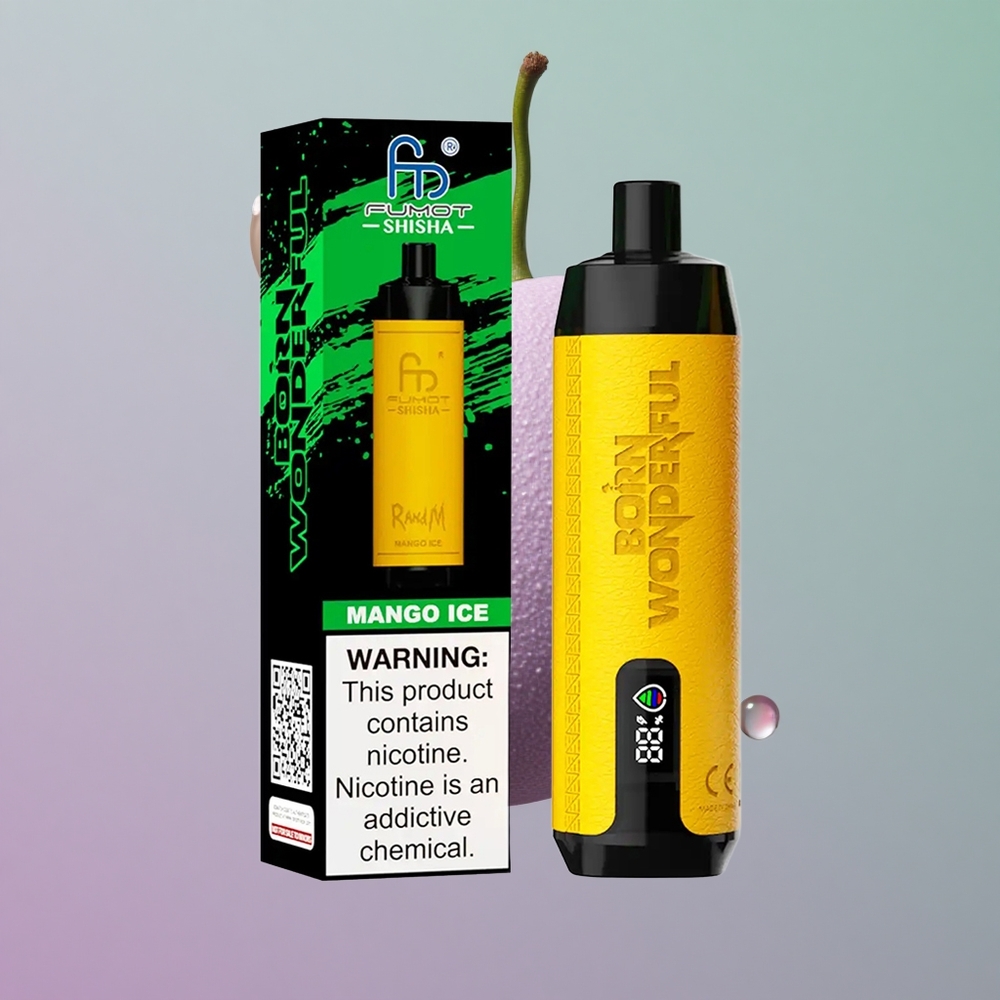 RandM Fumot Shisha 10000 מנגו קרח עם סוללה 850 ומחוון LED