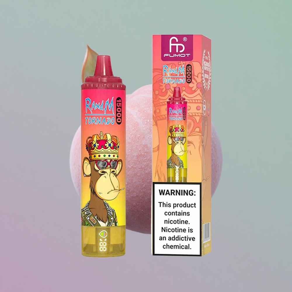 RandM Fumot Tornado 15000 אפרסק קרח עם סוללת 850mAh וסליל משי 09 אוהם