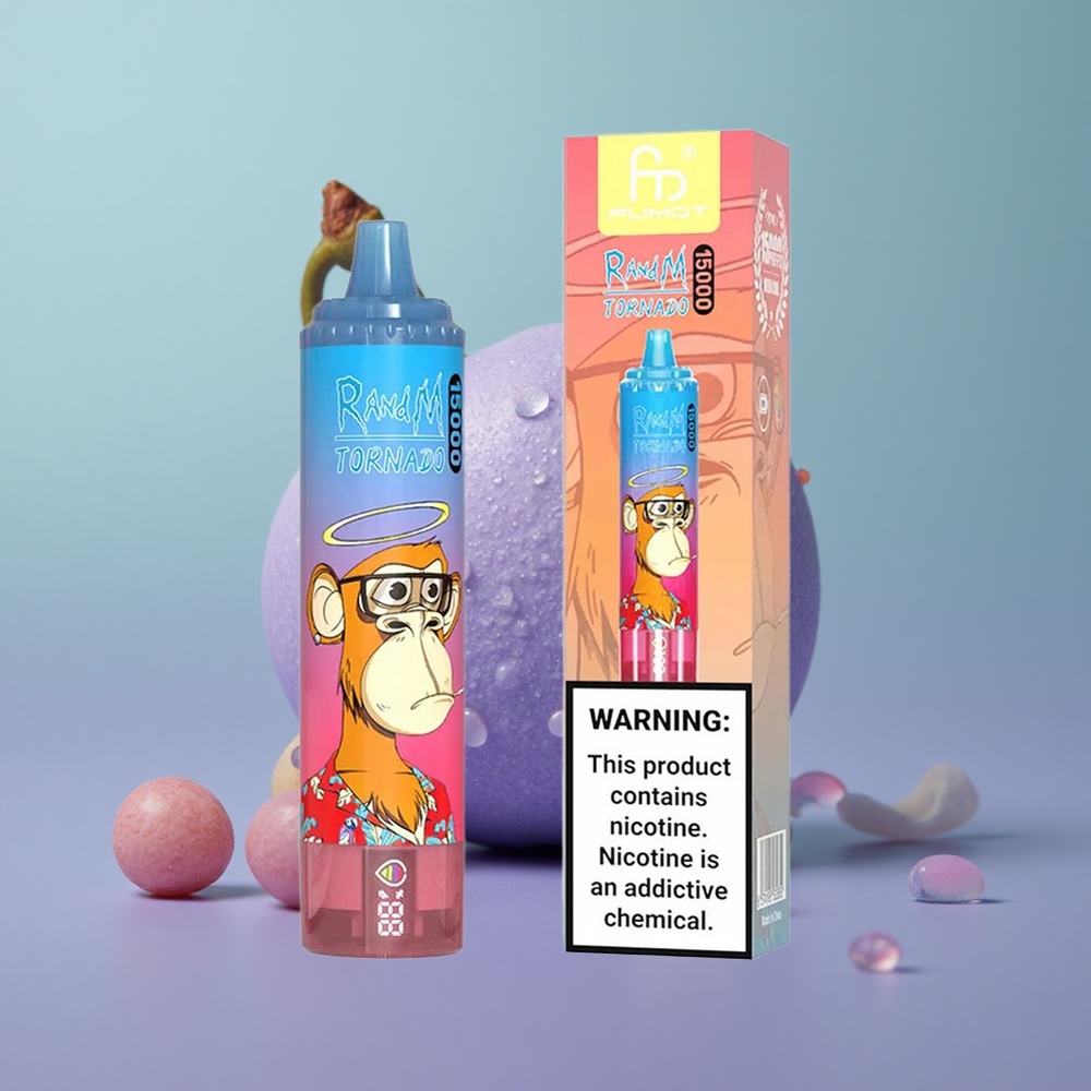 RandM Fumot Tornado 15000 כחול ראז דובדבן עם סוללה 850mAh ומסך LCD