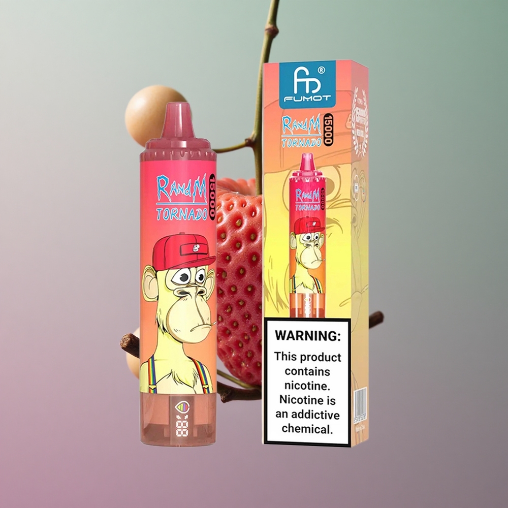 RandM Fumot Tornado 15000 תות אדום בול עם סוללה 850mAh וניקוטין 5