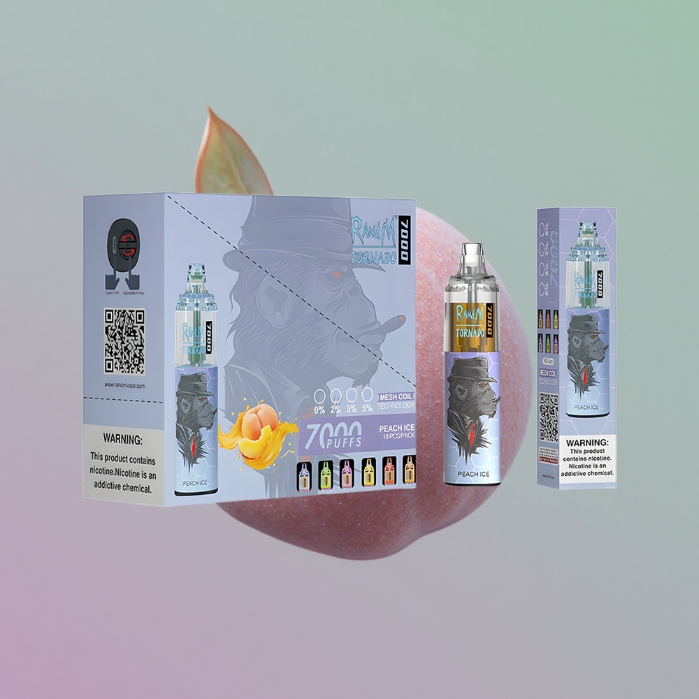 RandM Fumot Tornado 7000 אפרסק קרח עם סוללת 850 ו-14 מ\ל