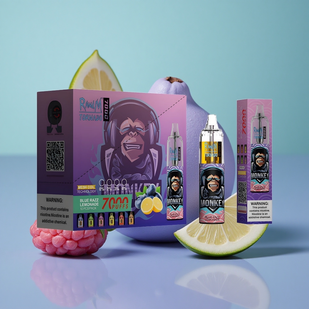 RandM Fumot Tornado 7000 לימונדת רז כחול עם סוללה 850 MAH וסליל מש