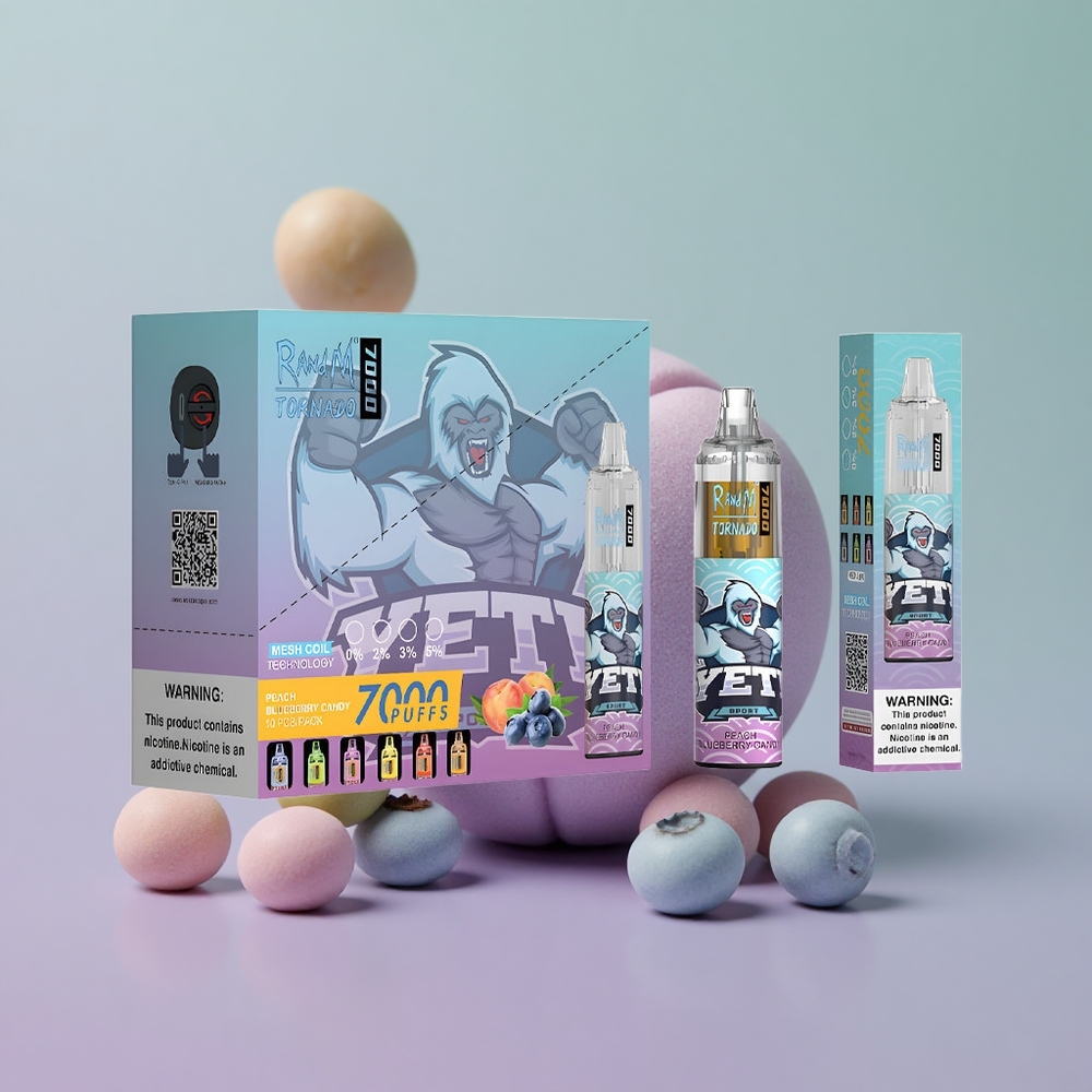 RandM Fumot Tornado 7000 ממתק אפרסק אוכמניות עם סוללה 850 ומנחת אוויר