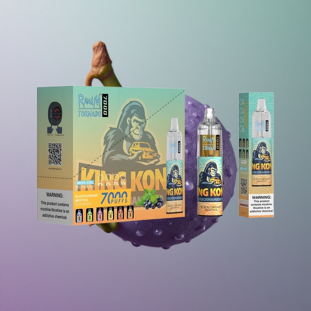 RandM Fumot Tornado 7000 מנתול דומדמנית שחורה עם סוללה 850 MAH וסליל מש