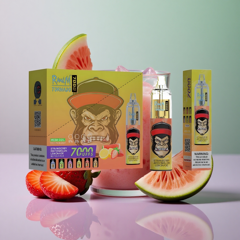 RandM Fumot Tornado 7000 תות אבטיח לימונדה עם סוללה 850 MAH וסליל מש