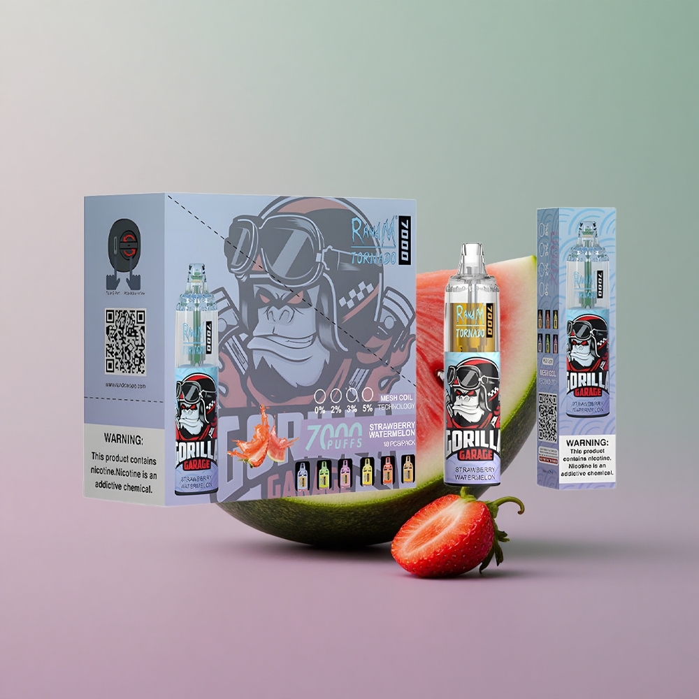 RandM Fumot Tornado 7000 תות אבטיח עם סוללה 850 ומתכוונן אוויר