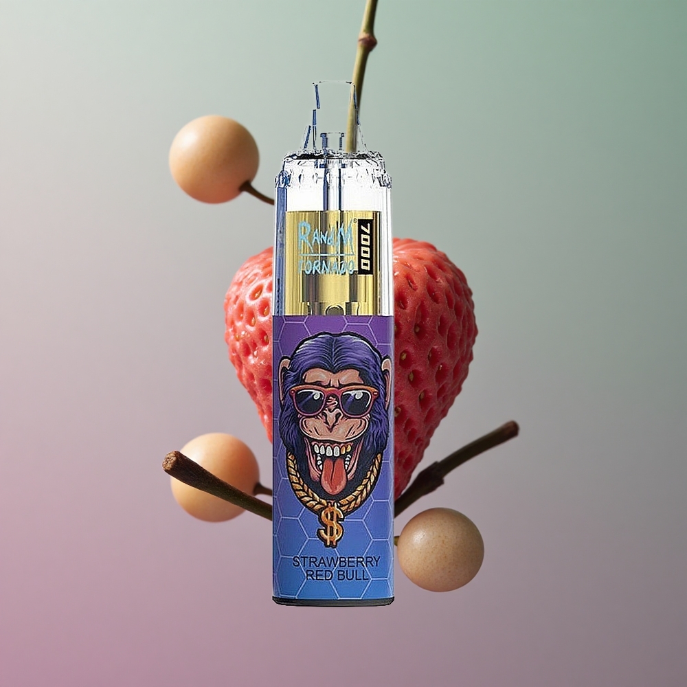 RandM Fumot Tornado 7000 תות אדום מסוג C עם סוללת 850 MAH וסליל מש