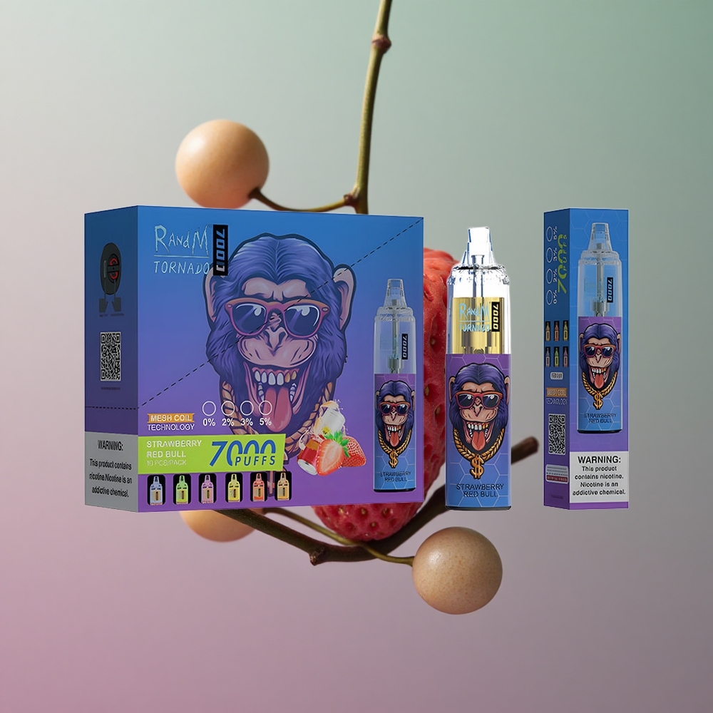 RandM Fumot Tornado 7000 תות אדום מסוג C עם סוללת 850 MAH וסליל מש