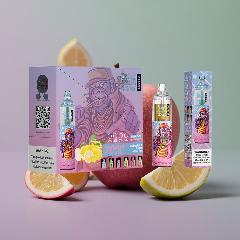 RandM Fumot Tornado 7000 תפוח אדום לימון עם סליל משובץ וסוללה 850