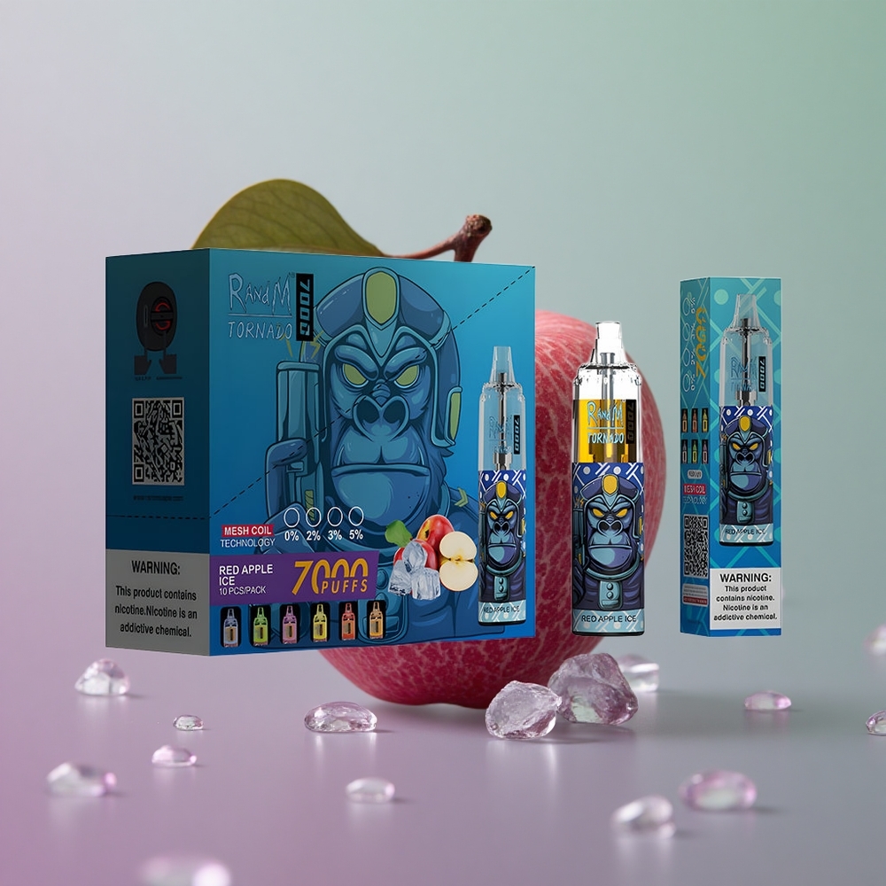 RandM Fumot Tornado 7000 תפוח אדום קרח עם סוללה 850 וסליל מש