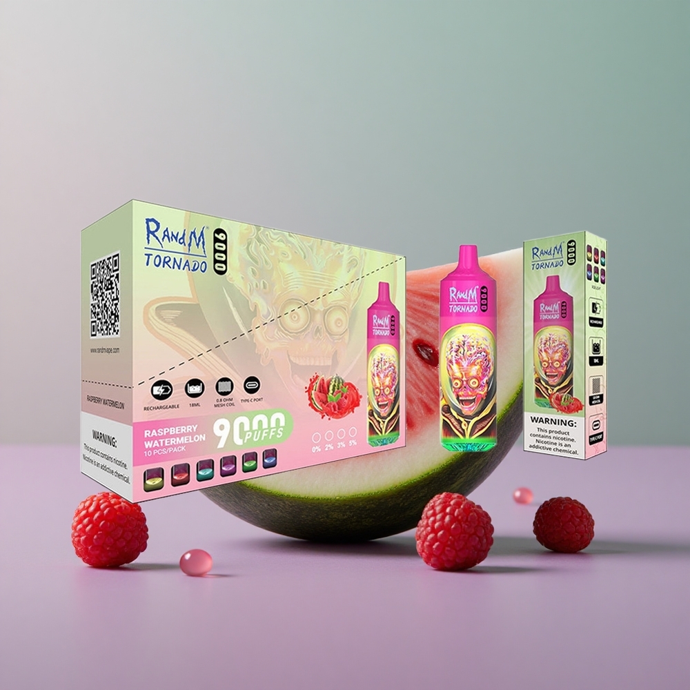 RandM Fumot Tornado 9000 אבטיח פטל עם סוללה נטענת וסליל משי