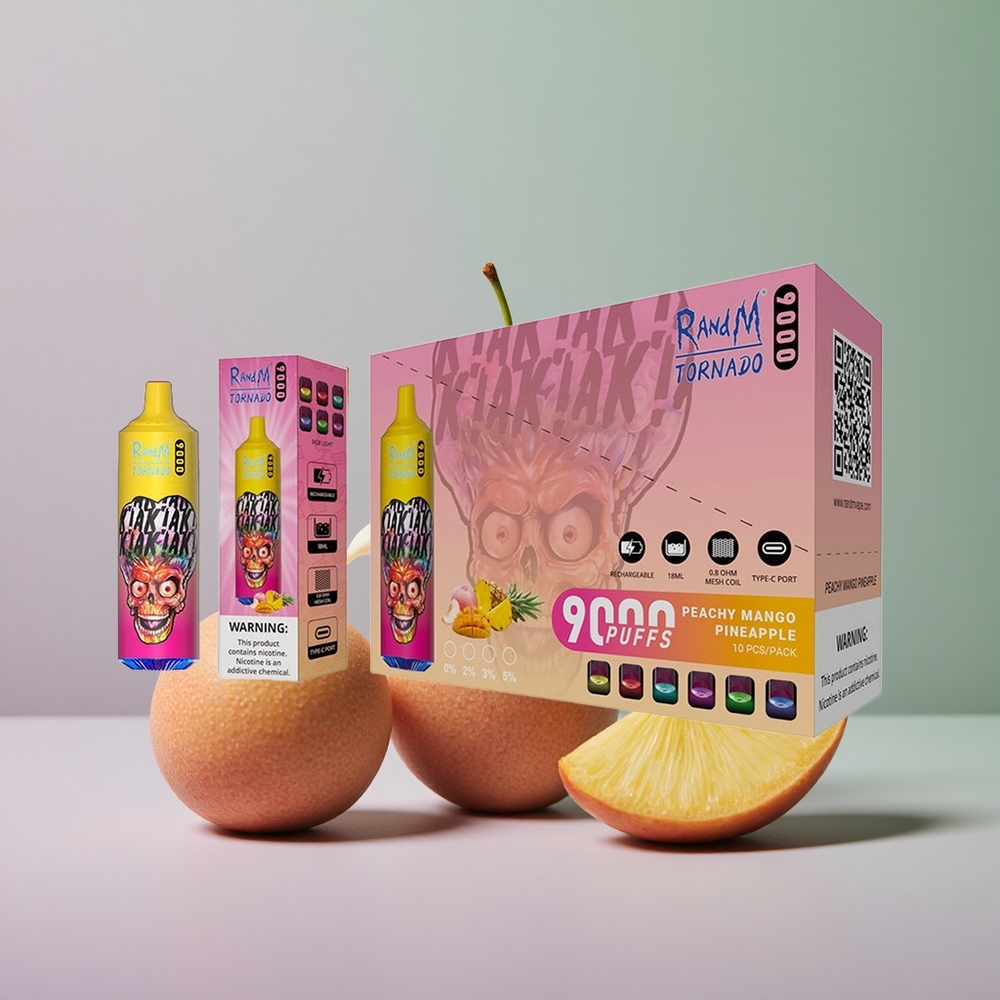 RandM Fumot Tornado 9000 אננס מנגו אפרסקי עם סוללה נטענת וסליל רשת