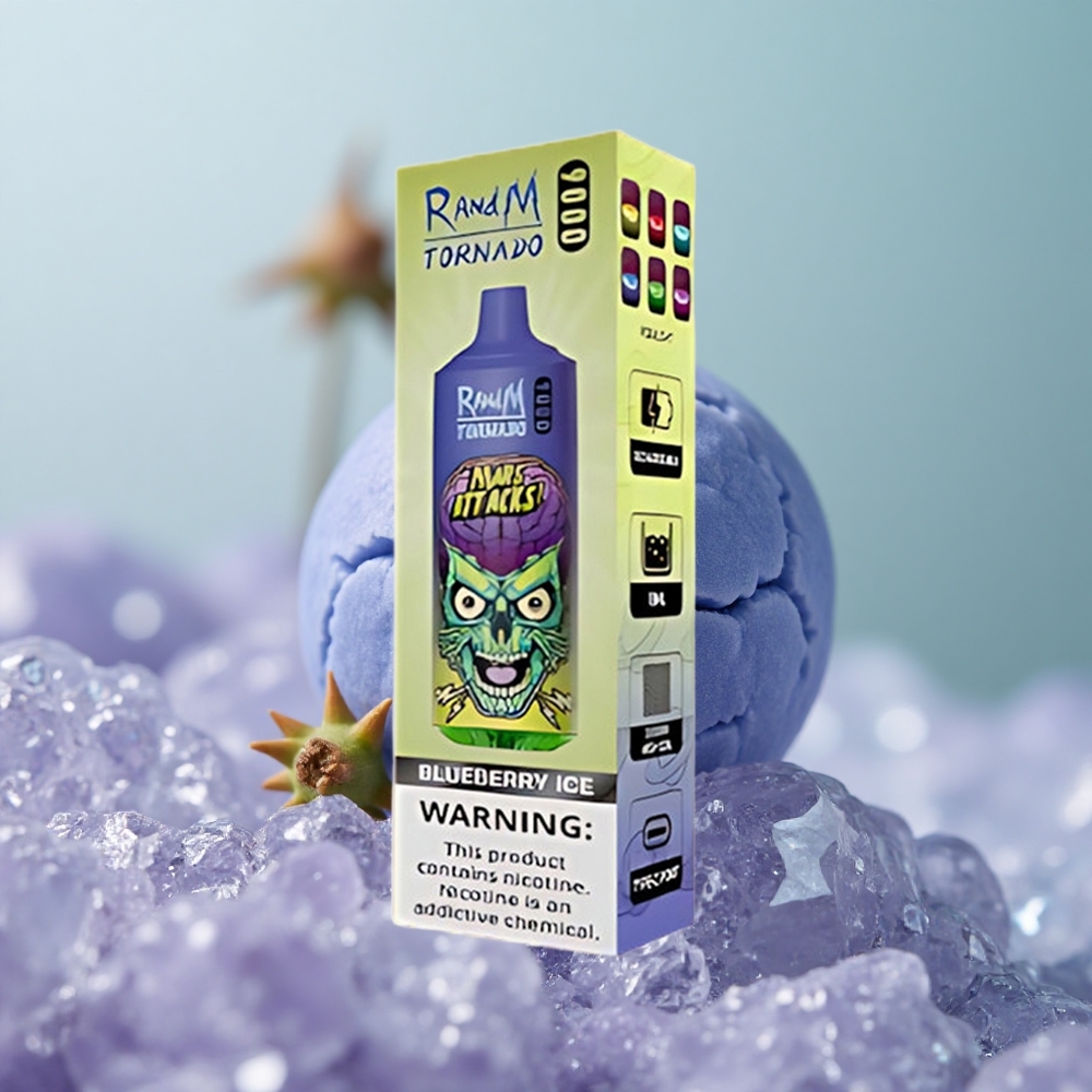 RandM Fumot Tornado 9000 בלו-ברי קרח עם סוללה נטענת וסליל משי