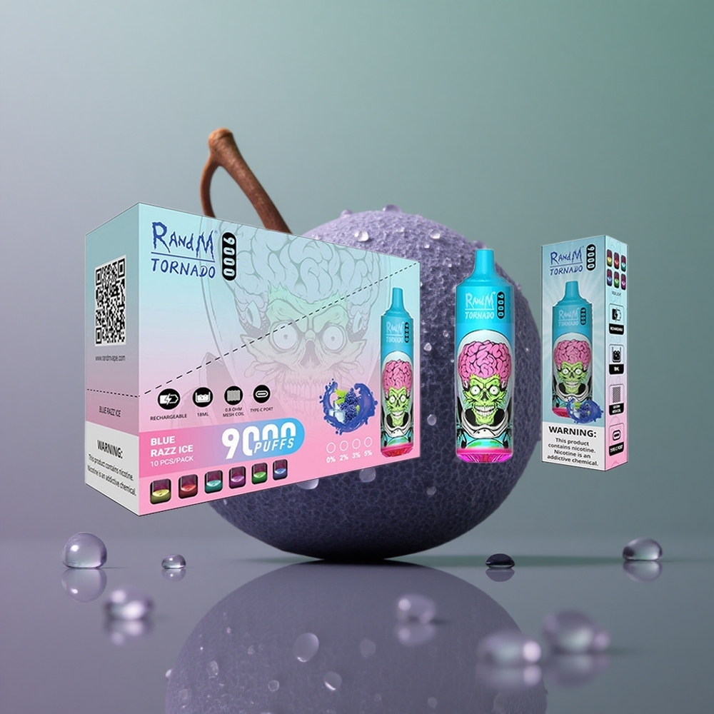 RandM Fumot Tornado 9000 הדרקון השחור קרח עם סוללה נטענת 850 ומסך RGB חלק