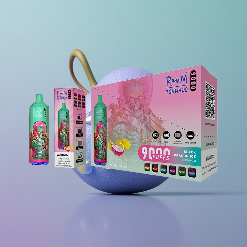 RandM Fumot Tornado 9000 כחול ראז קוש עם סוללה נטענת 850 ומסך RGB חלק