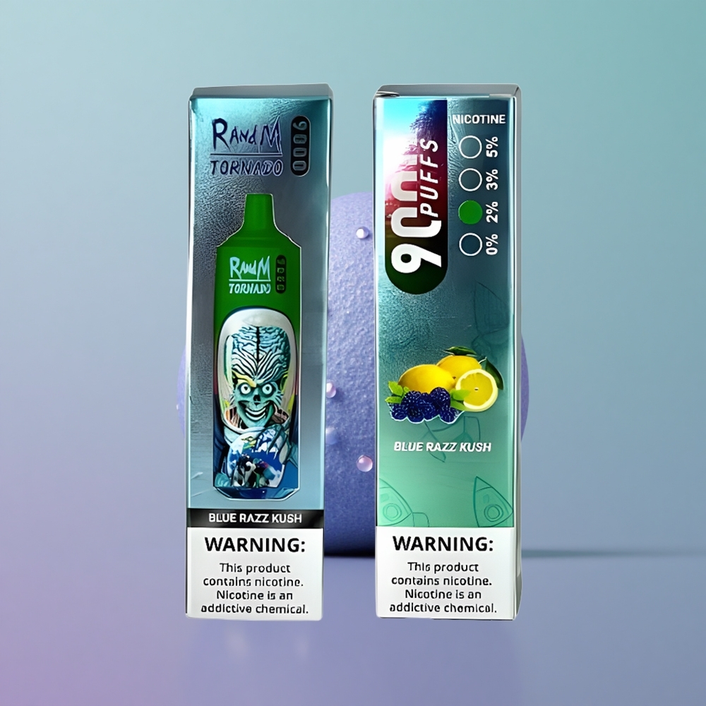 RandM Fumot Tornado 9000 כחול ראז קוש עם סוללה נטענת 850 ומסך RGB חלק