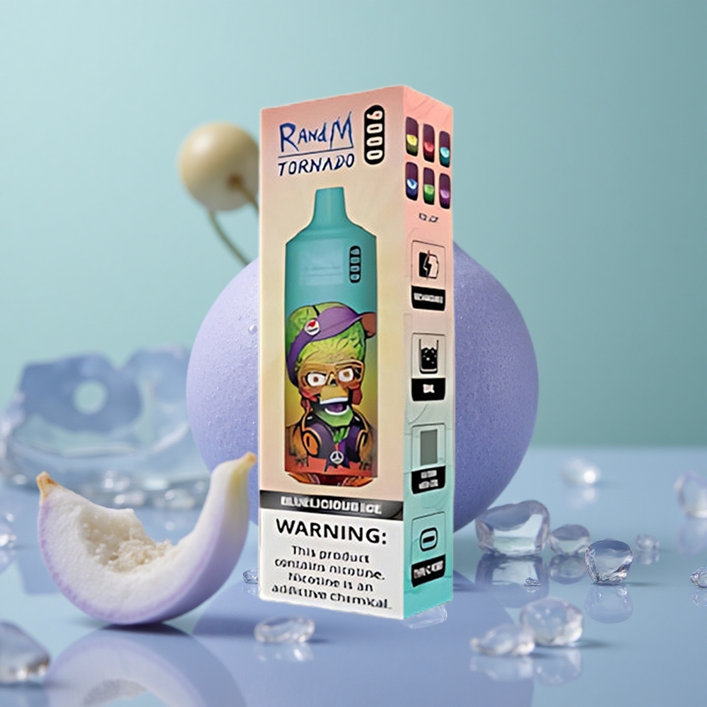 RandM Fumot Tornado 9000 כחלחל-טעים קרח עם סוללה נטענת ותצוגת RGB חלקה