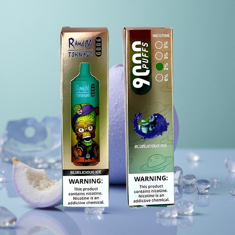 RandM Fumot Tornado 9000 כחלחל-טעים קרח עם סוללה נטענת ותצוגת RGB חלקה