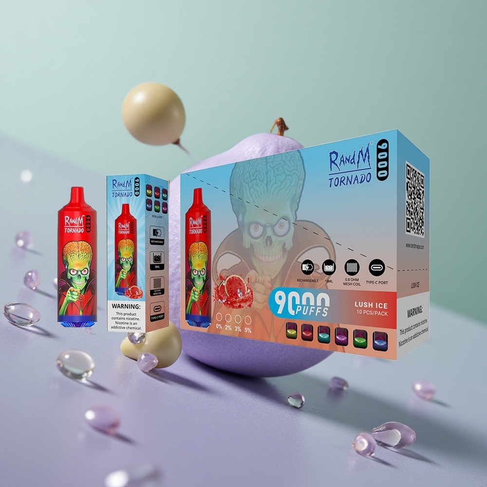 RandM Fumot Tornado 9000 לַחַת קֶרַח מְטֻשׁטָּשׁ עם סוללה 850 ומסך RGB חלק