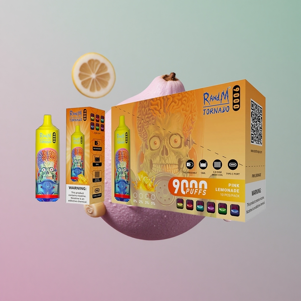 RandM Fumot Tornado 9000 לימונדה ורודה עם סוללה נטענת וסליל משובץ