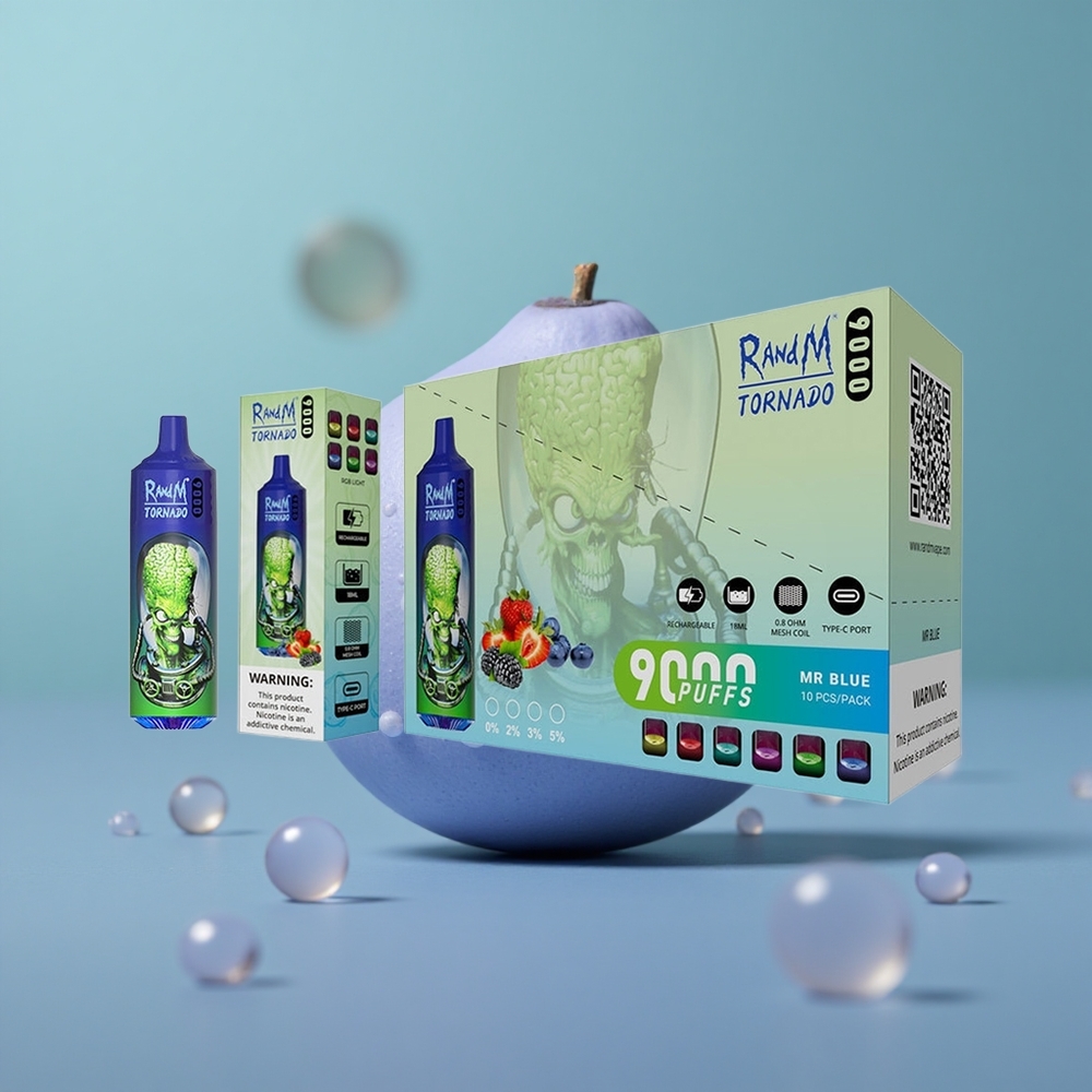 RandM Fumot Tornado 9000 מר כחול עם סוללה נטענת 850 mAh וסליל מש