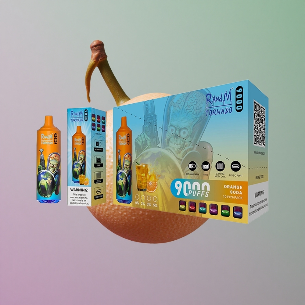 RandM Fumot Tornado 9000 סודה כתומה עם סליל משי ותצוגת RGB