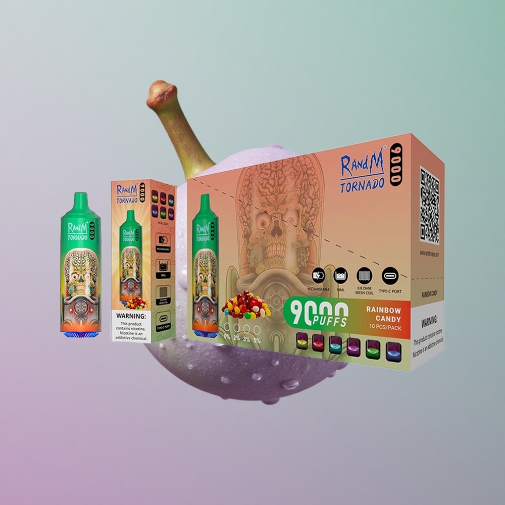 RandM Fumot Tornado 9000 סוכריות הקשת בענן עם סוללה נטענת 850 ומסך RGB חלק