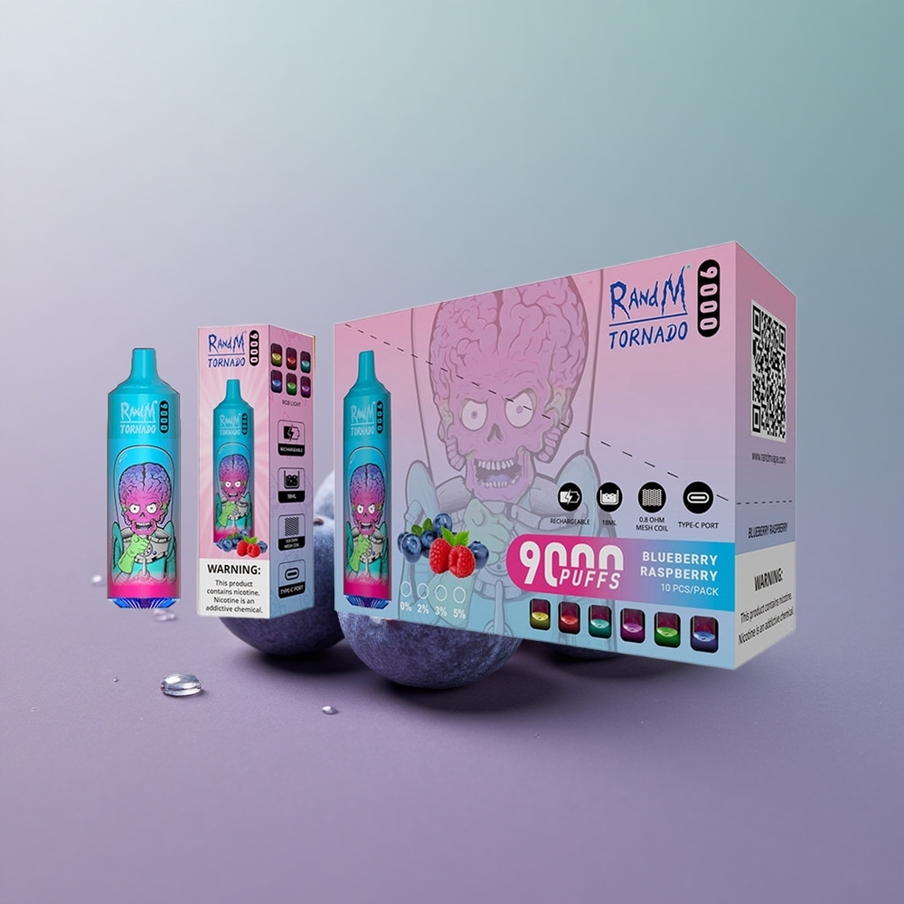 RandM Fumot Tornado 9000 ענב פטל עם סוללה נטענת וסליל מש