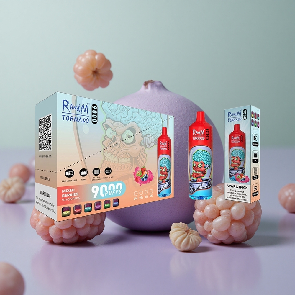 RandM Fumot Tornado 9000 ענבי יער מעורבים עם סוללת 850 ומסך RGB