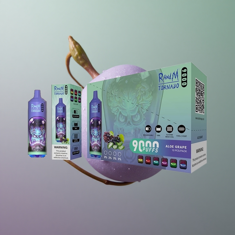 RandM Fumot Tornado 9000 ענבים אלוורה עם סוללה נטענת וסליל משובח