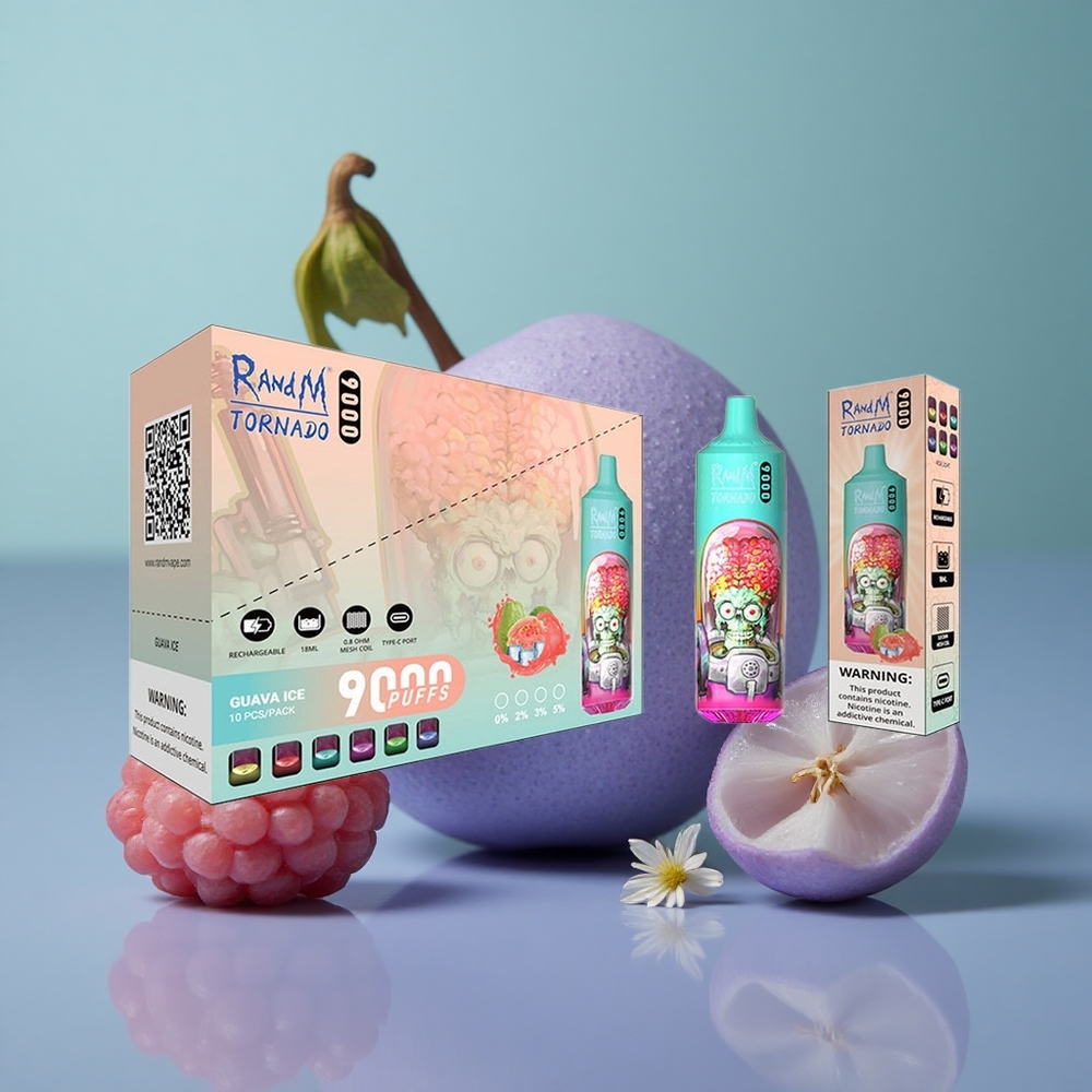 RandM Fumot Tornado 9000 פאפ אדום חמוץ פטל עם סוללה נטענת וסליל מש