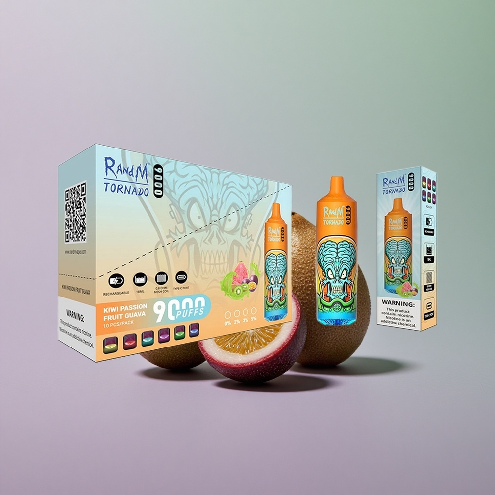 RandM Fumot Tornado 9000 פסיפלורה קיווי גויאבה עם סוללה נטענת וסליל מש