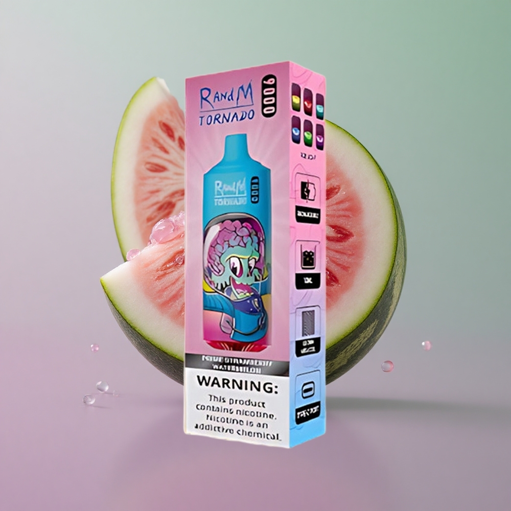 RandM Fumot Tornado 9000 פריים אבטיח תות עם סוללה נטענת וסליל מש