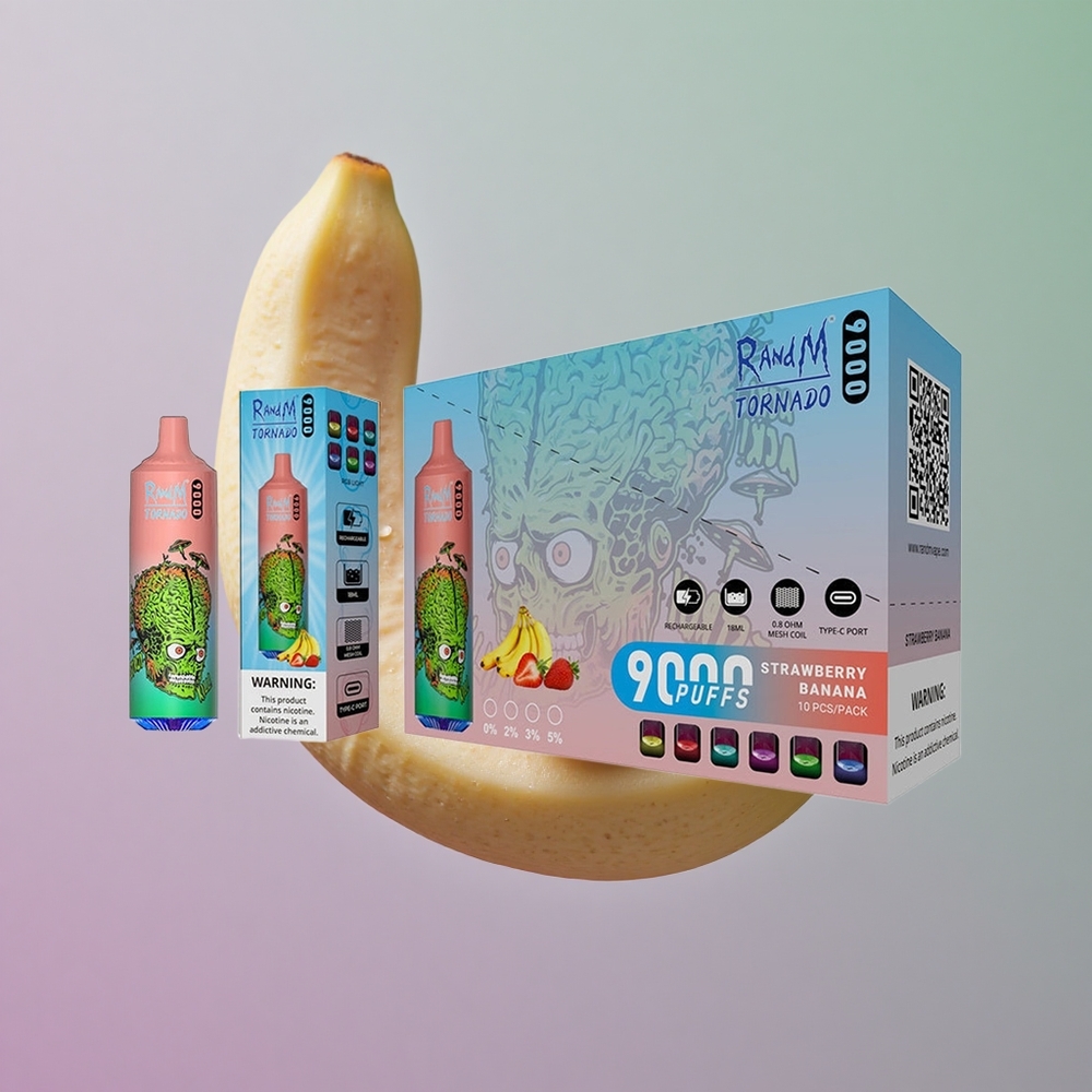 RandM Fumot Tornado 9000 תות בננה עם סוללה נטענת וסליל רשת