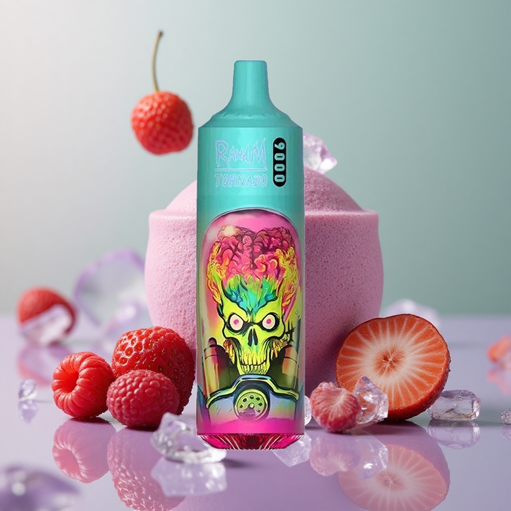 RandM Fumot Tornado 9000 תות פטל דובדבן קרח עם סוללה נטענת וסליל מש