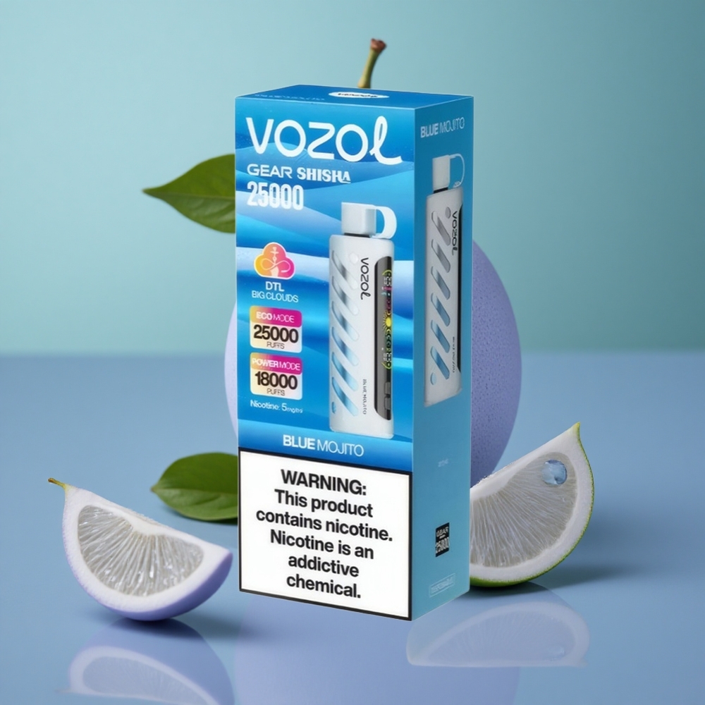 VOZOL Gear Shisha 25000 מוֹחִיטוֹ כָּחֹל טַעֲמִים מְשֻׁבָּחִים סוֹלְלָה כִּפְלָאִית מַתְקֵן חָכָם