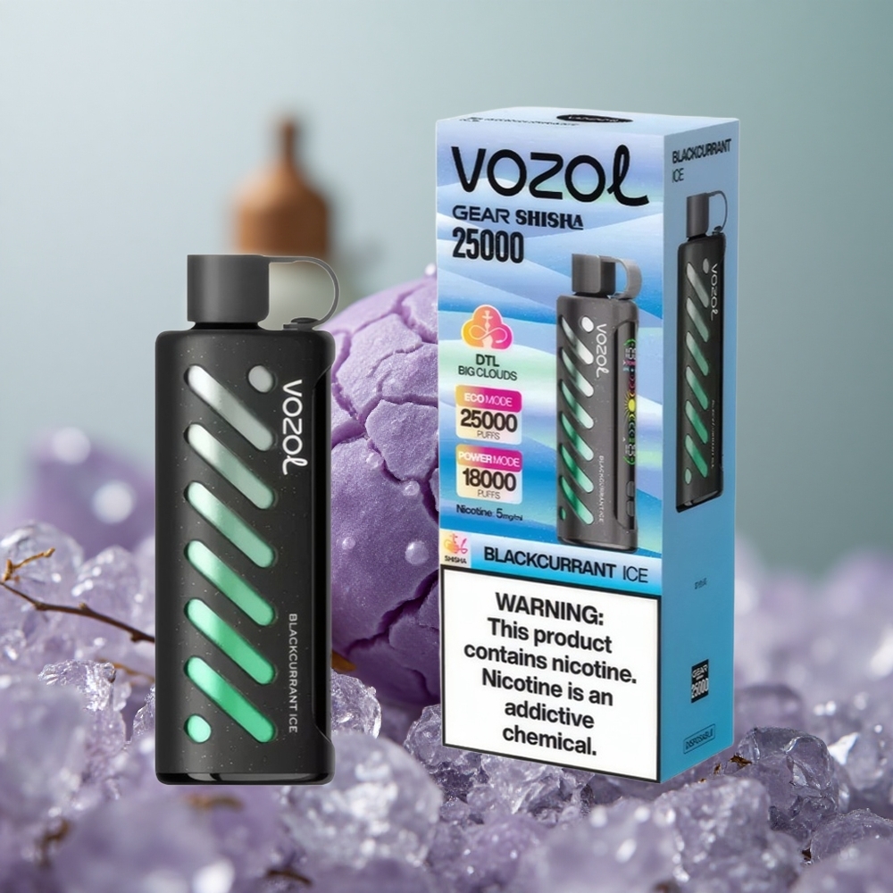 VOZOL Gear Shisha 25000 קרח שחור עם טעם כפול וסיליקון