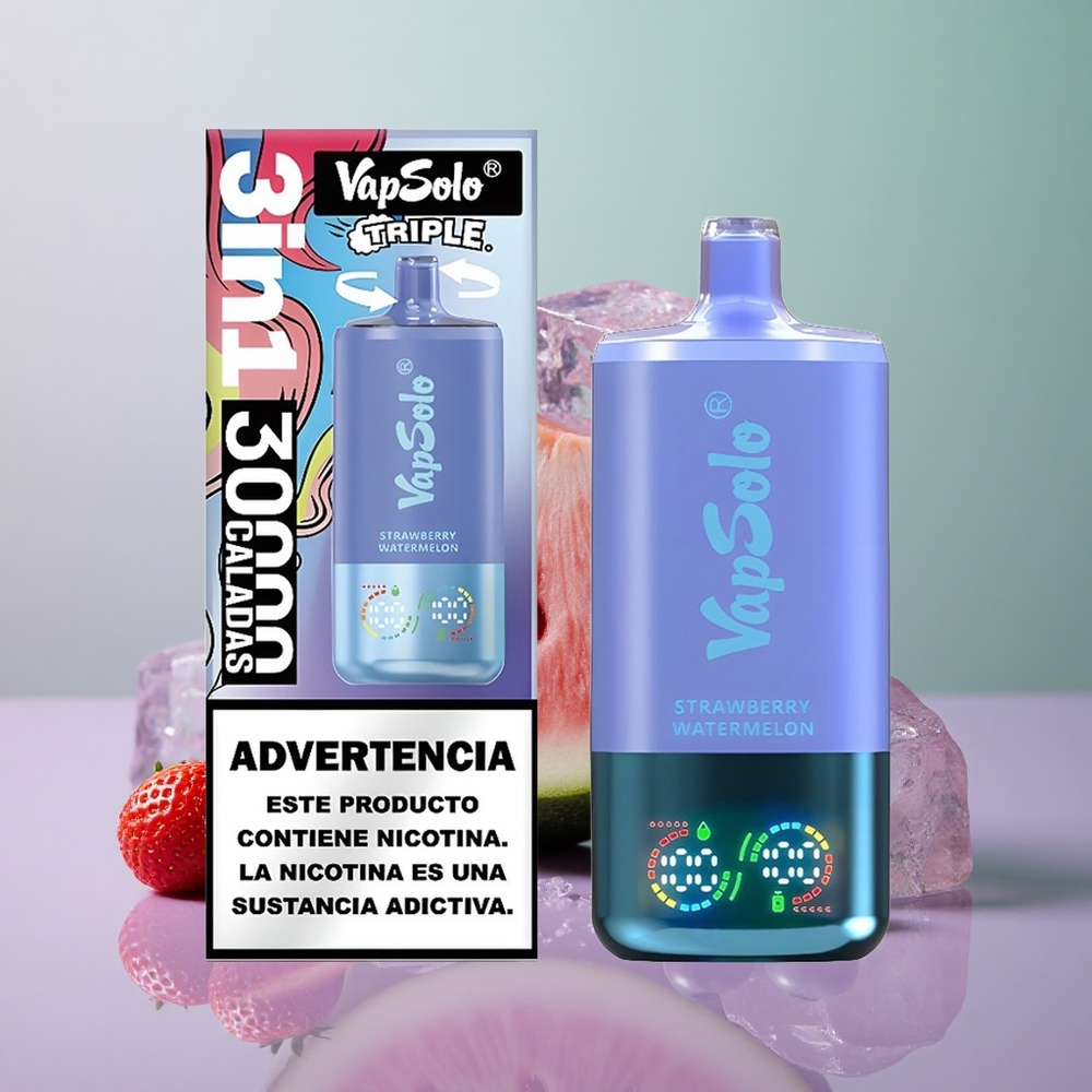 Vapsolo Triple 30000 תות אבטיח ואוכמנית קרח עם 40 מ\ל ו-3 מכלים