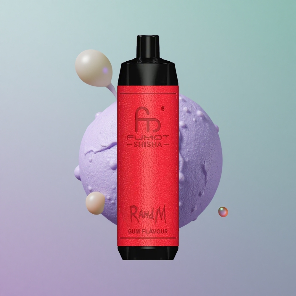 RandM Fumot Shisha 10000 טעם מסטיק עם סוללה 850 ומציין LED